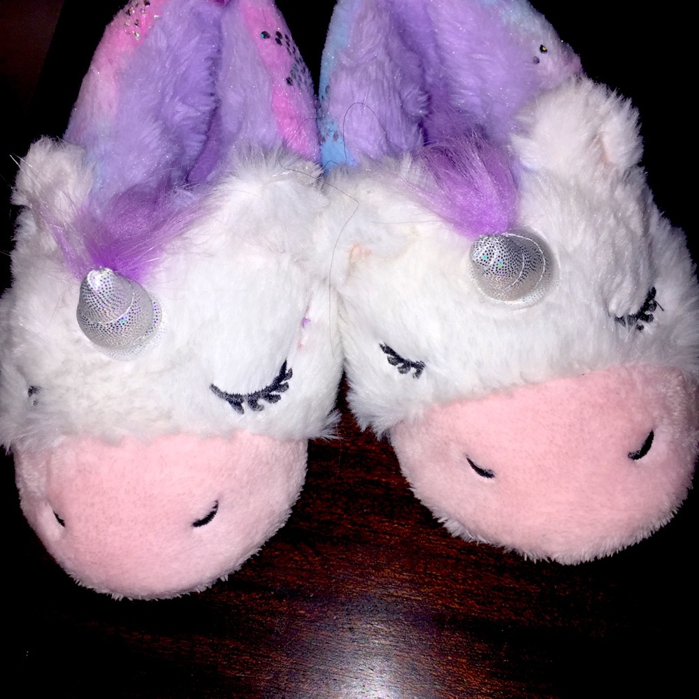 🦄Magical Unicorn White Pink Purple Fluffy Slippers🌸 11.5 Toddler - Picture 5 of 9